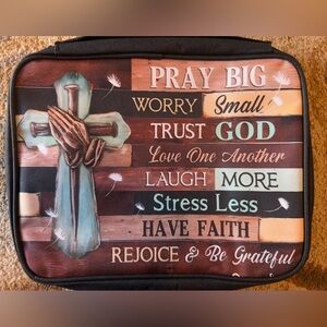 Inspirational Bible Cover with Pockets, Zipper Closure & Handle NWT